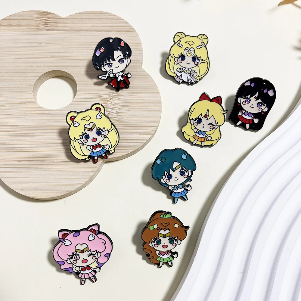 8pcs Sailor Moon Enamel Brooch Set Tsukino Usagi Cartoon Character Fashion Metal Badges Accessories for Backpacks And Clothing - view 5