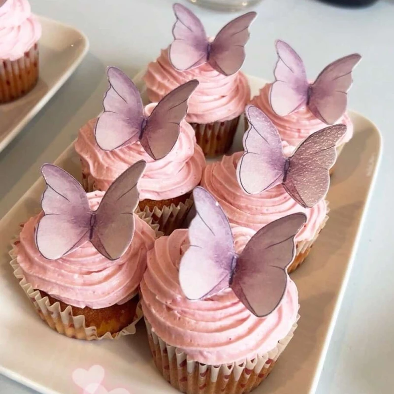 48pcs Wafer Paper Butterflies Cake Decor 3D Pink Blue Butterfly Cupcake Toppers Wedding Birthday Baby Shower Cake Baking Decor view 6