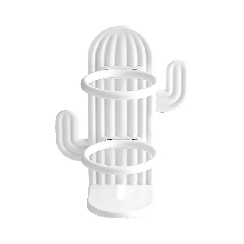 Non perforated toothbrush holder cute cactus space saving wall mounted waterproof and draining toothbrush holder