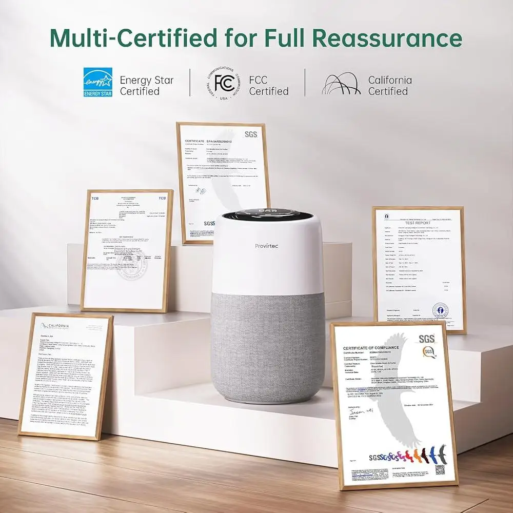 Purificador de aire HEPA para dormitorio, Monitor PM2.5, filtración de 5 etapas, purificadores silenciosos inteligentes, mascotas, seguridad para bebés y niños, calidad del aire