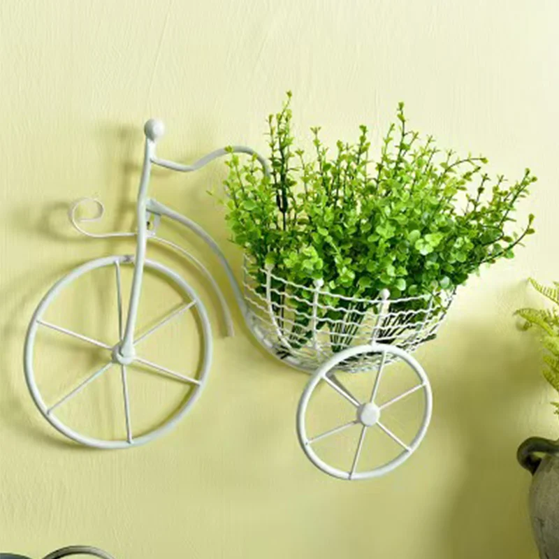 Vintage Style Creative Bicycle European Style Wrought Iron Wall Mounted Vase Living Room Balcony Flower Basket Artistic Decorati