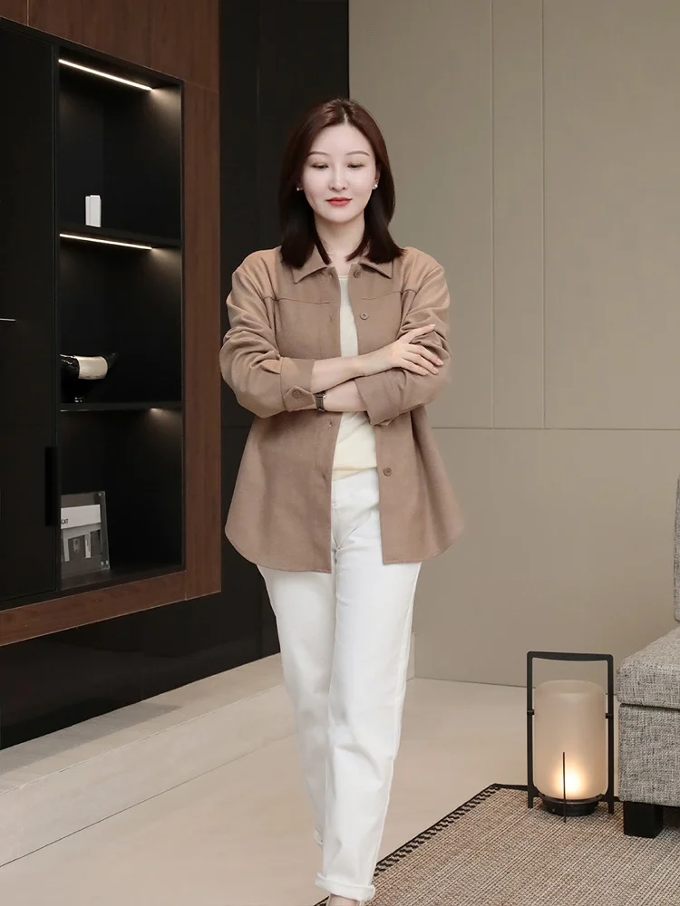 

CHI l Space High-End Loose Casual ex Retro Slim Long Sve irt Straight Cut Commute Sle Pure Color