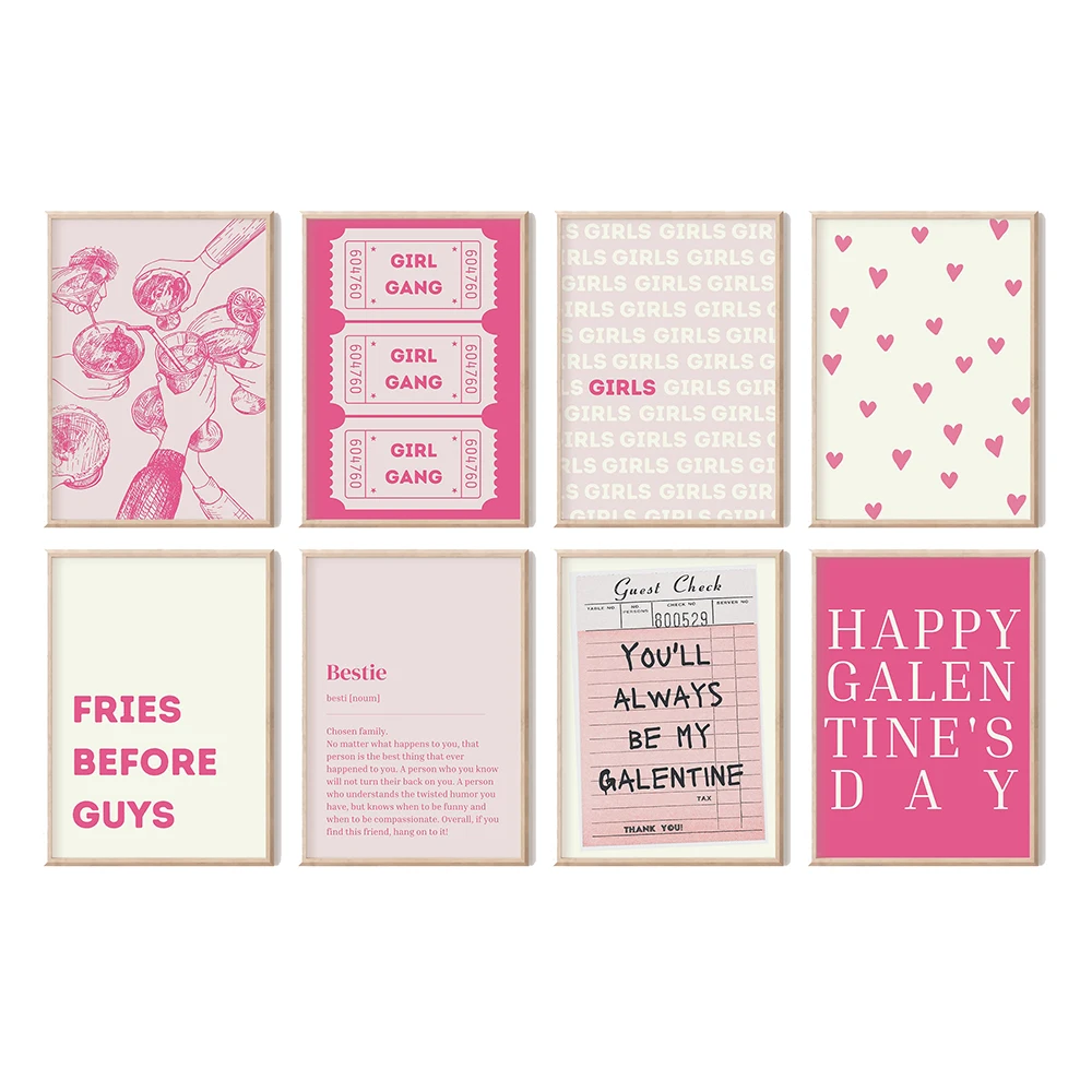 Galentines Day Decor Set Prints Best Friends Galentines Party Decor Cute Pink Bresties Canvas Painting Trendy Art Murals Decor
