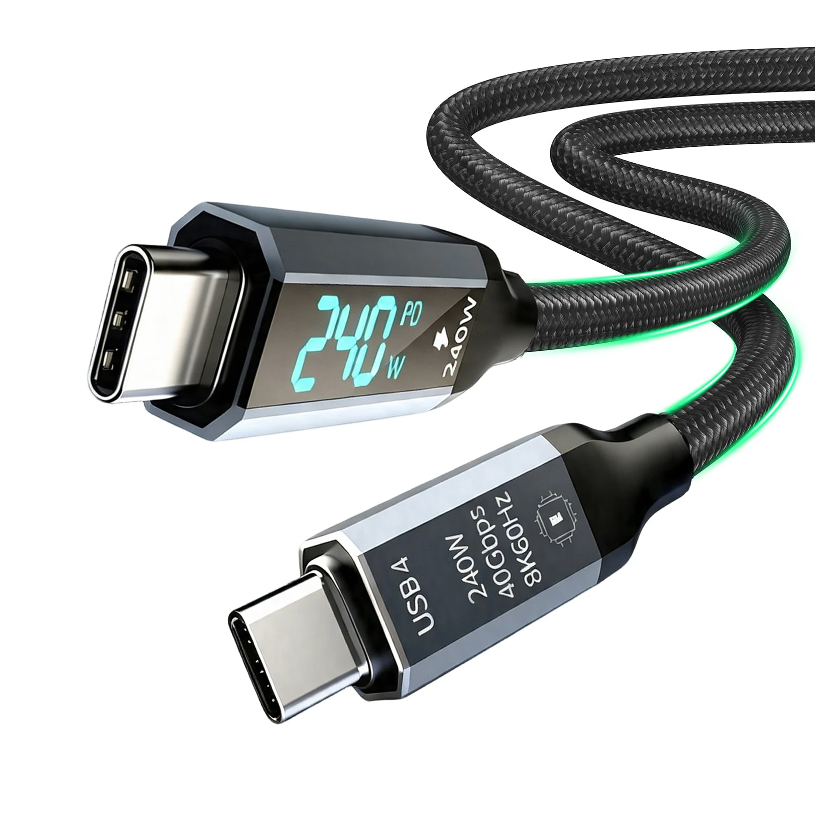 Braided USB-C to USB-C Cable Real-Time Power Display 240W PD Fast Charging 40Gbps File Transfer 8K@60Hz Cable for Thunderbolt4