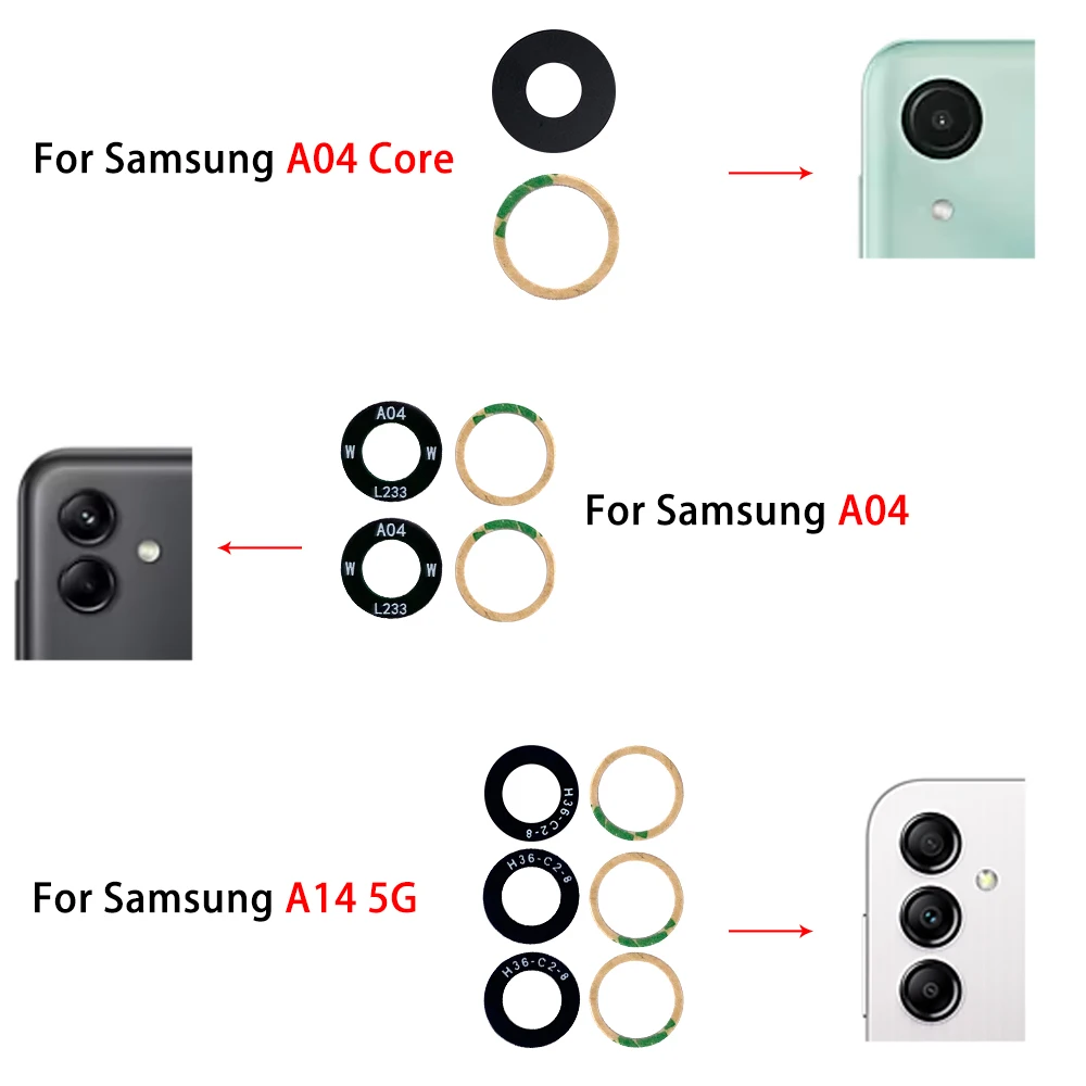 10Pcs，Back Rear Camera Glass Lens With Ahesive Replacement For Samsung A04 A04E A04S A14 5G A24 A34 A54 4G M14 M54 M12 M21S M32