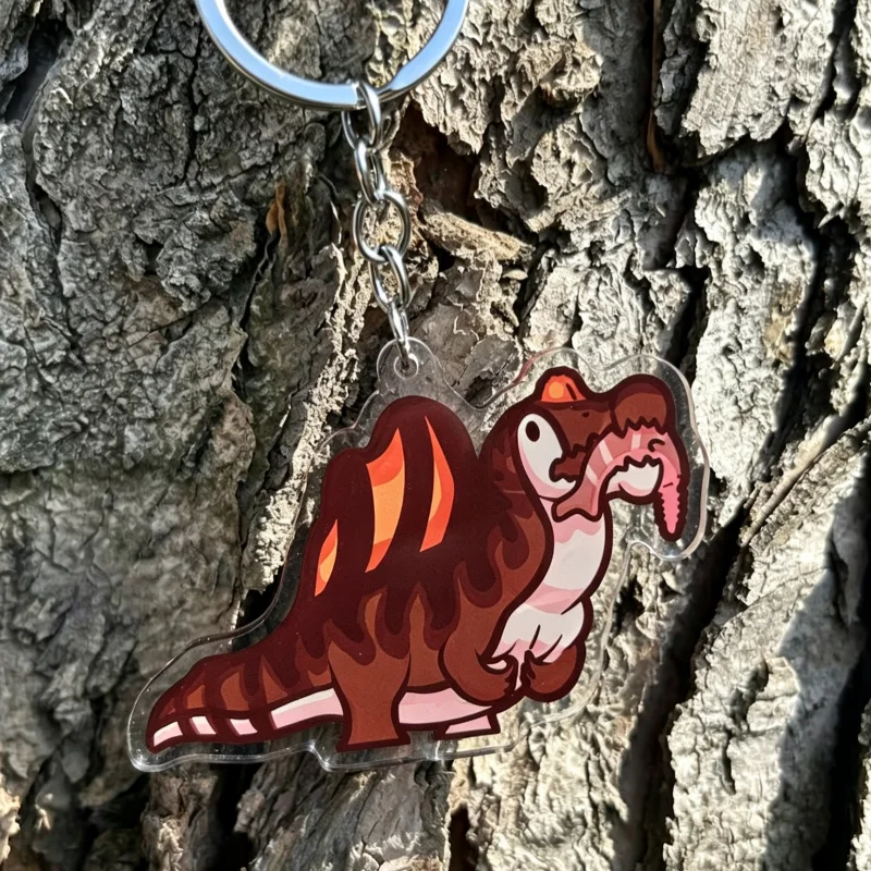 Double Sided Spinosaurus Acrylic Keychain Cute Dinosaur Keyring Cartoon Animal Bag Charm Pendant Birthday Gift for Kids Boys