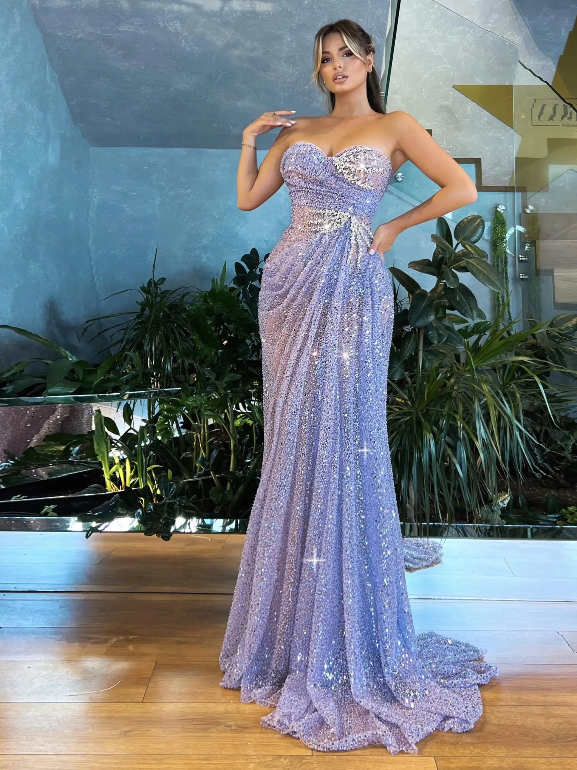 

IRIDESCENT Sweetheart Neck Mermaid Prom Dresses Sparkly Beads Sequins Women Formal Evening Gowns Girls Maxi Met Gala Wedding