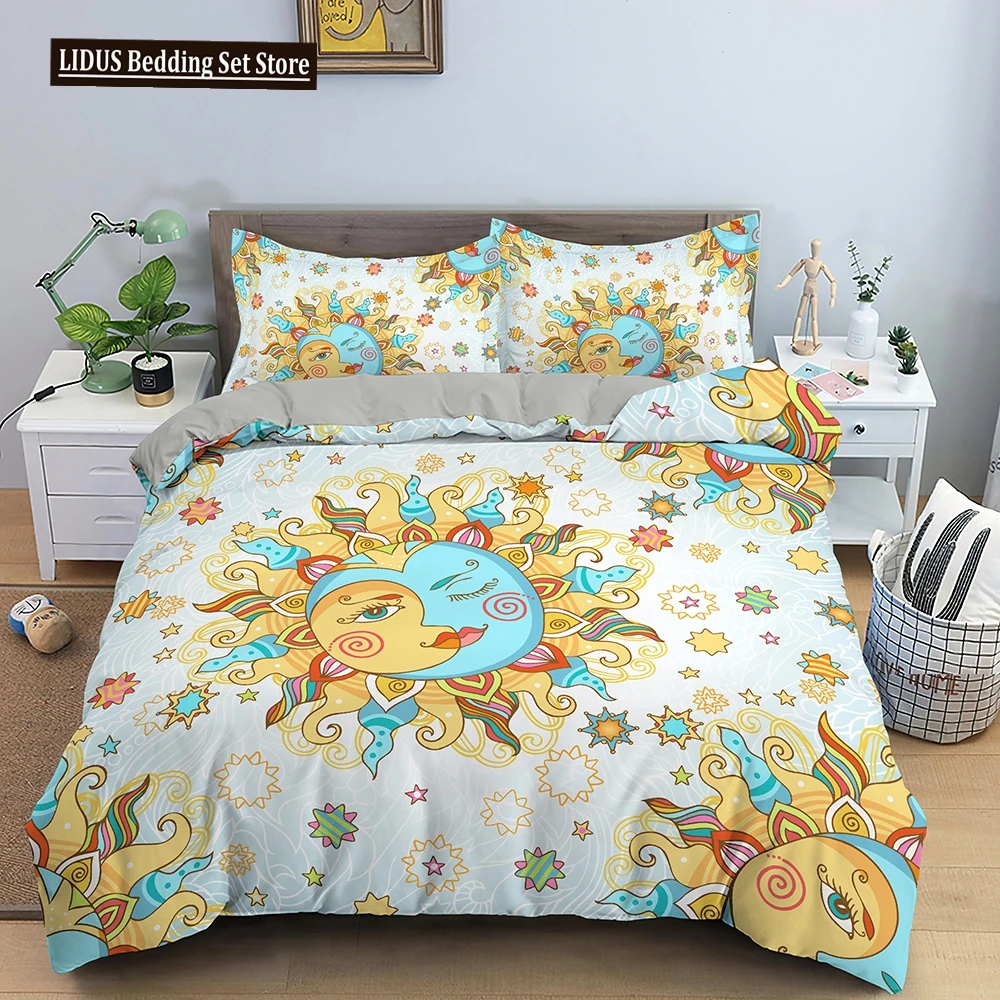 

Bohemian Duvet Cover Set Universe Sun And Moon Themed Polyester Comforter Cover King Queen Full Size For Kids Boys Bedding Set