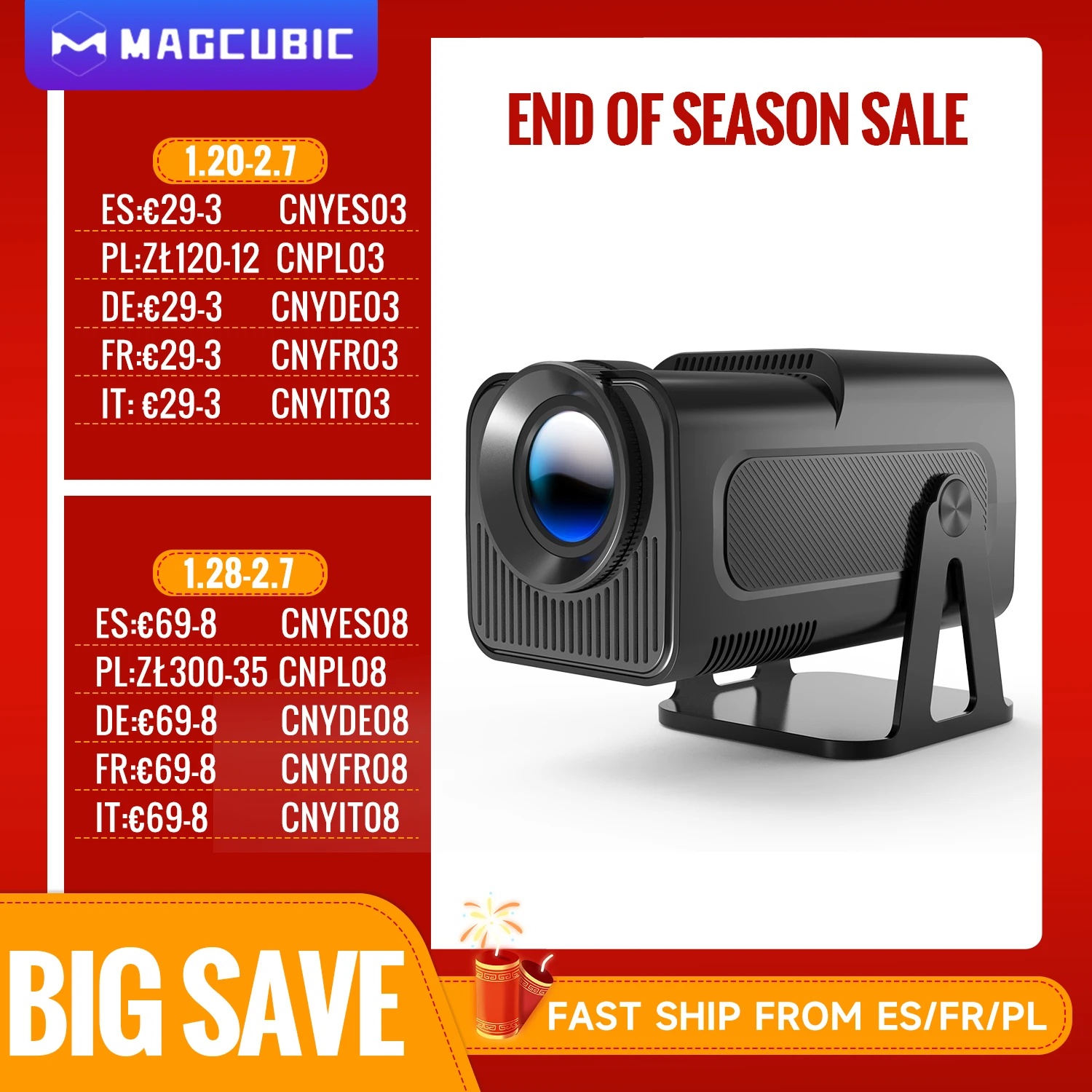 Magcubic HY320 NTV Netflix Officially Licensed Android 13 Projector with 1080P 500ANSI Prime Video YouTube WIFi BT5.2 Portable