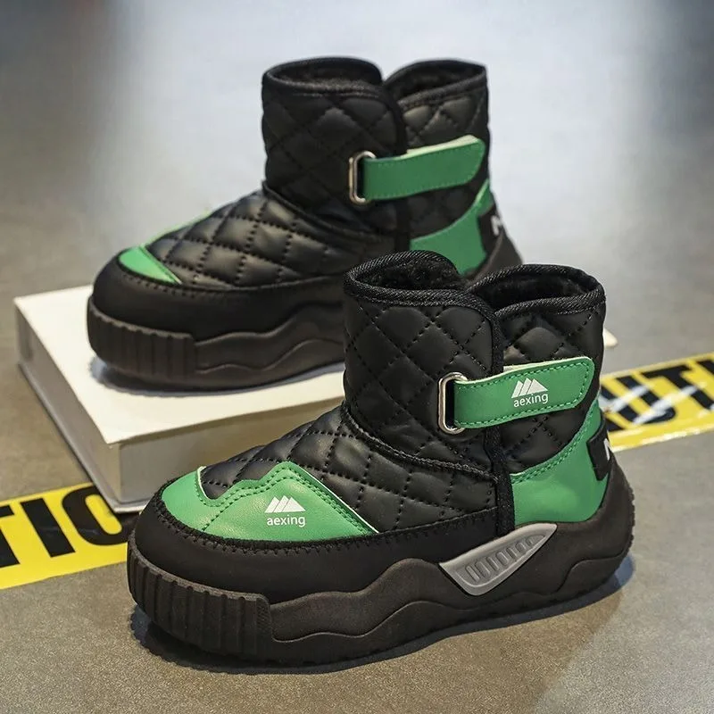 Boys Winter Snow Boots Thick Fleece Lined Warm Shoes for Big Kids Non Slip Outdoor Footwear 2026 New Arrival