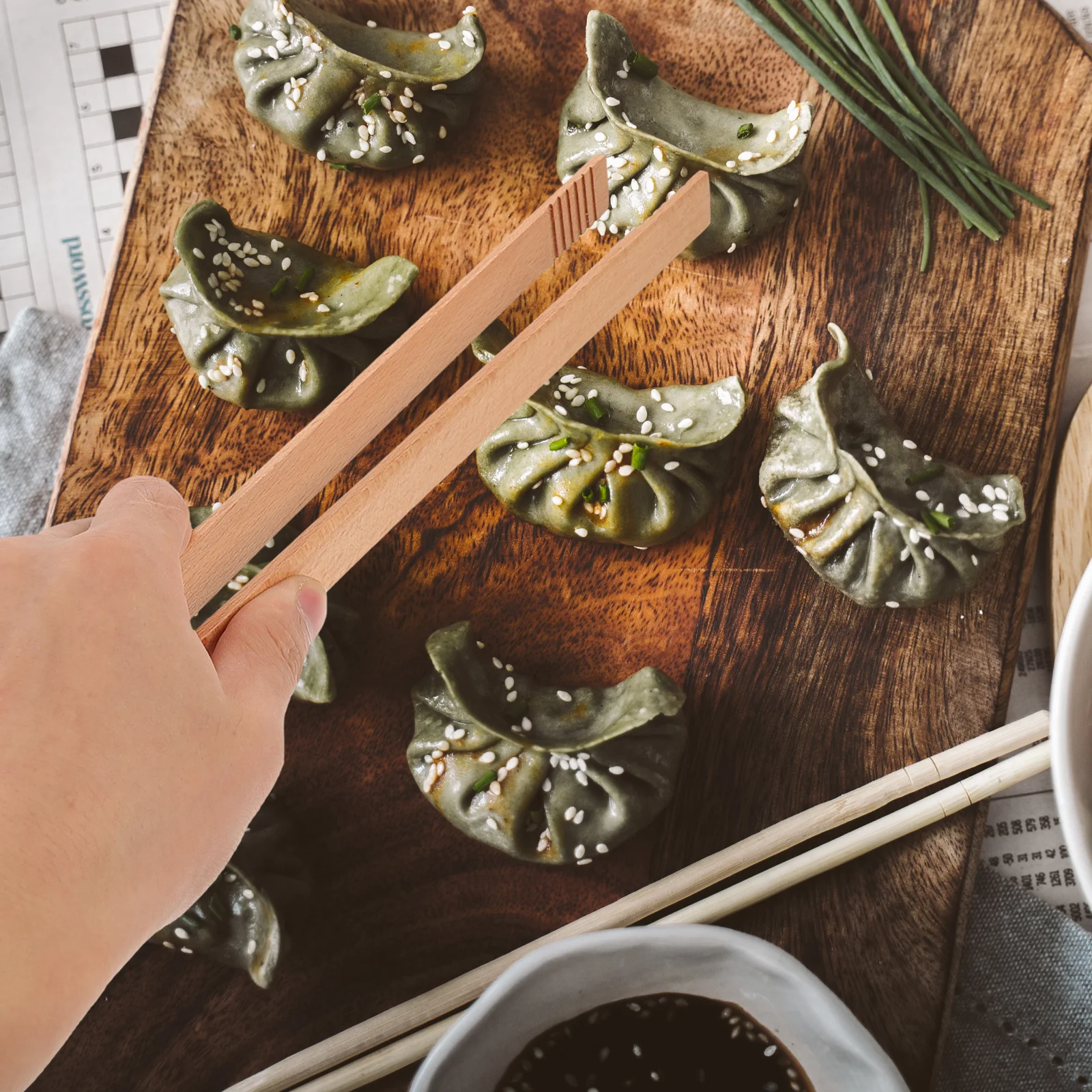 

Bamboo Wooden Food Tongs for Grilling Bread Salad Biscuits Bacon Kitchen Cooking Utensils Long Handle Easy Grip Baking Tea Room