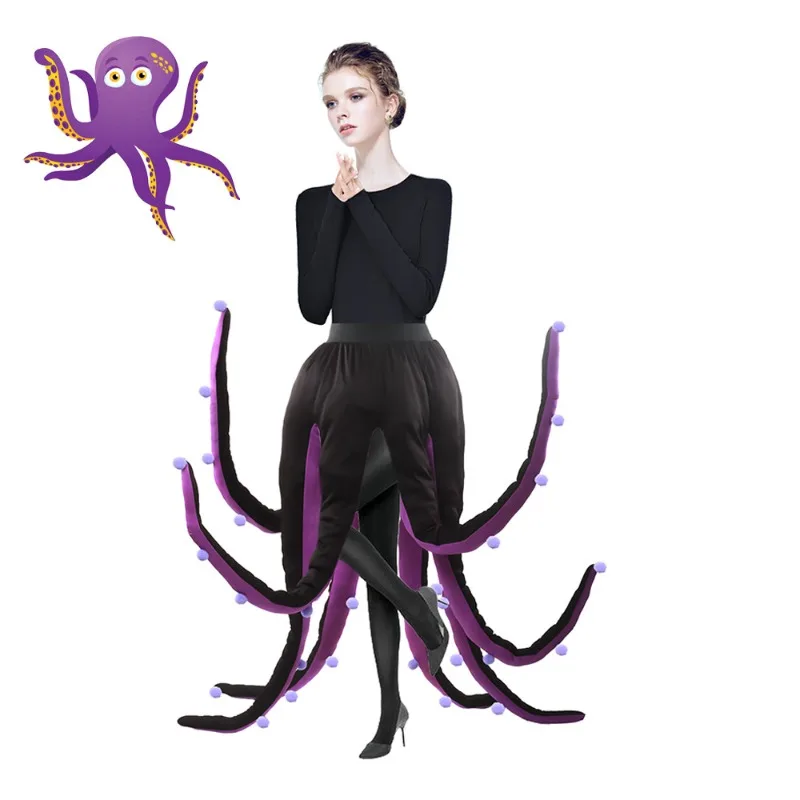 

Octopuses Costume Cosplay Black Purple Tentacles Women Female Sea Witch Halloween Party Clothes Adults Funny Role Play Props