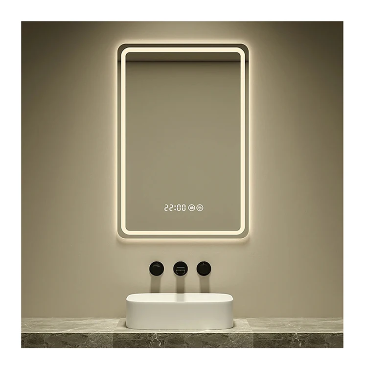 

Luxury Frameless Touch Screen Wall Mounted LED Intelligent Light Rectangular Smart Mirror with Temperature Display