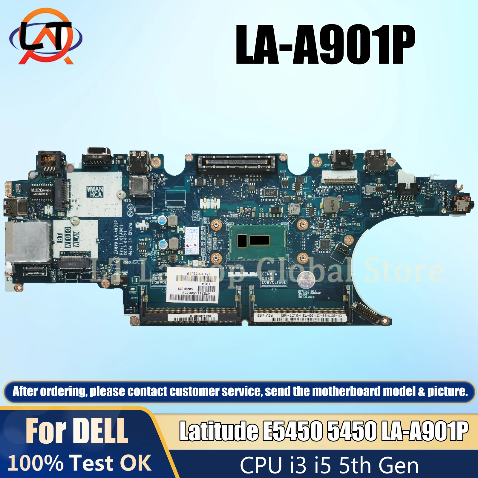 

LA-A901P Laptop motherboard For DELL Latitude E5450 5450 CN-0X4VXX 0RV5W4 04CNY4 mainboard with i3 i5 5th CPU Gen DDR3