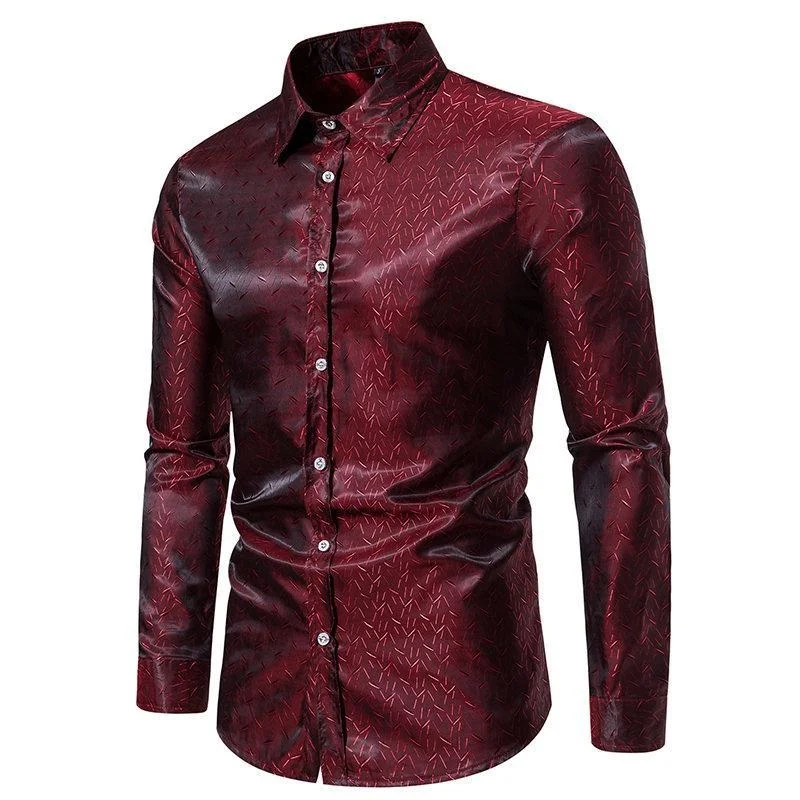 2024 New Men's Fashion Shirt Long Sleeve Casual Glossy Shirt Vintage Disco Party Prom Shirt Camisa