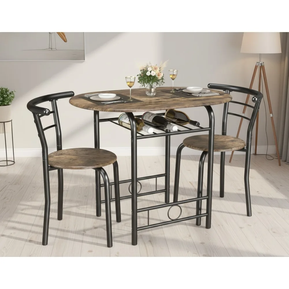 

Круглый стол и стул из 3 предметов со встроенной винной полкой, компактный кухонный обеденный набор, металлический каркас под дерево