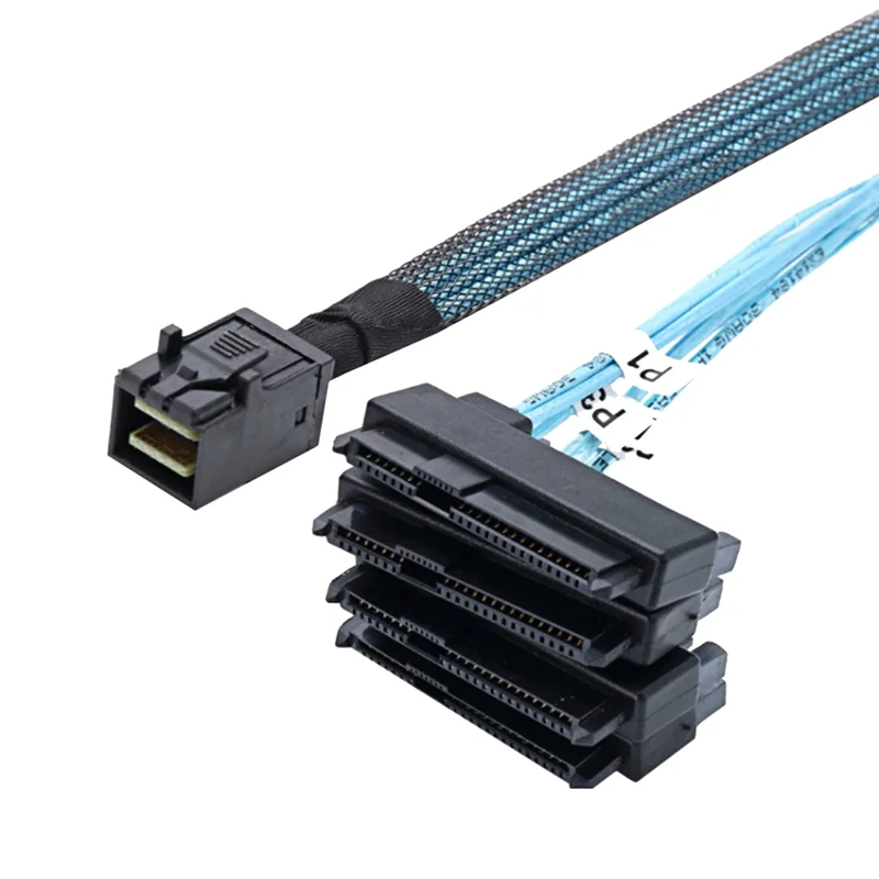 A06M-Mini SAS HD 12G SFF8643 to 4 SAS 29 Pin SFF8482 Cable Connectors with 15 Pin SATA Power Connector Controller