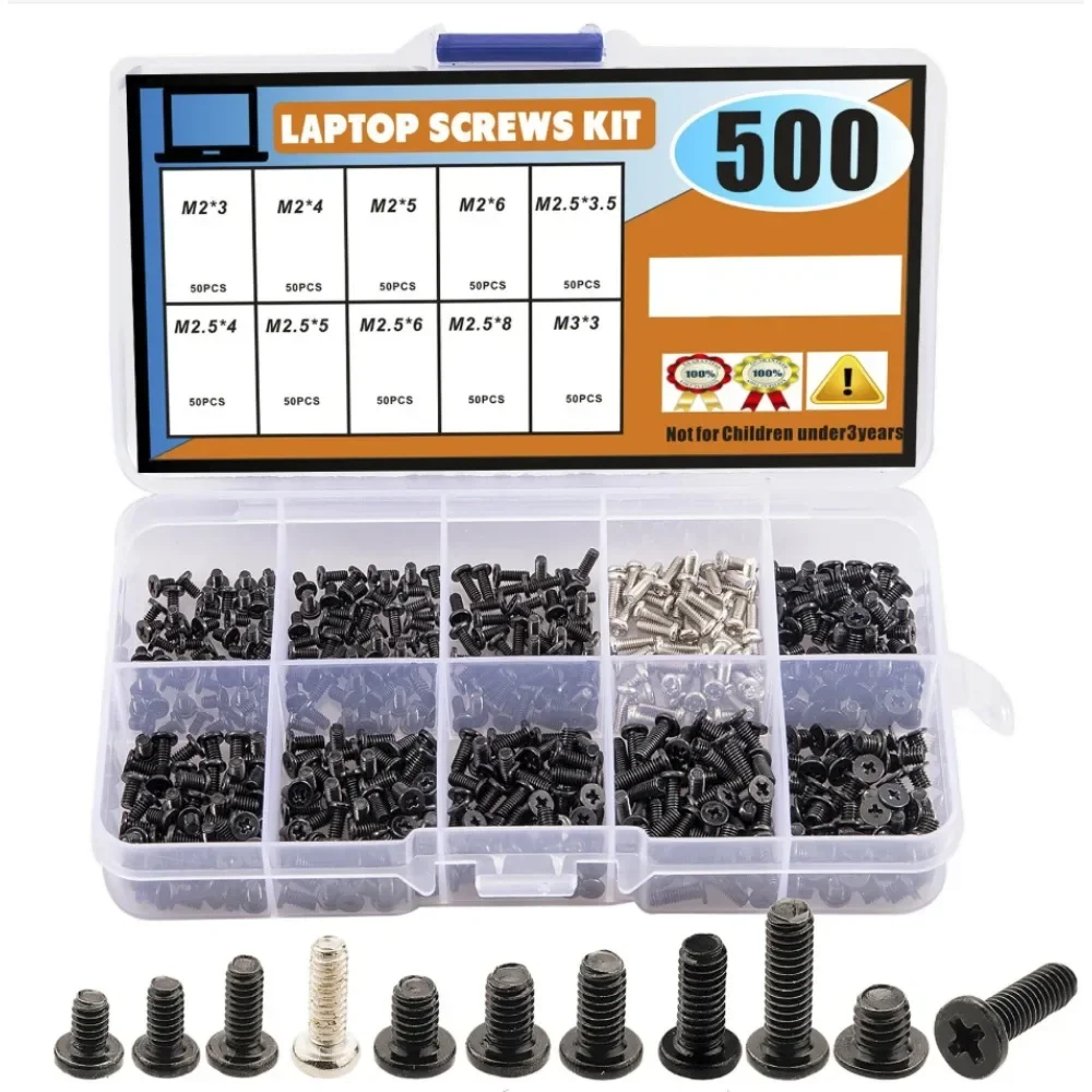 500pcs M3 M2.5 M2 Screw Set Kit, Laptop Screws Kit for Repair Computer Electronic HP Dell Lenovo Sony Toshiba,Looseness-proof