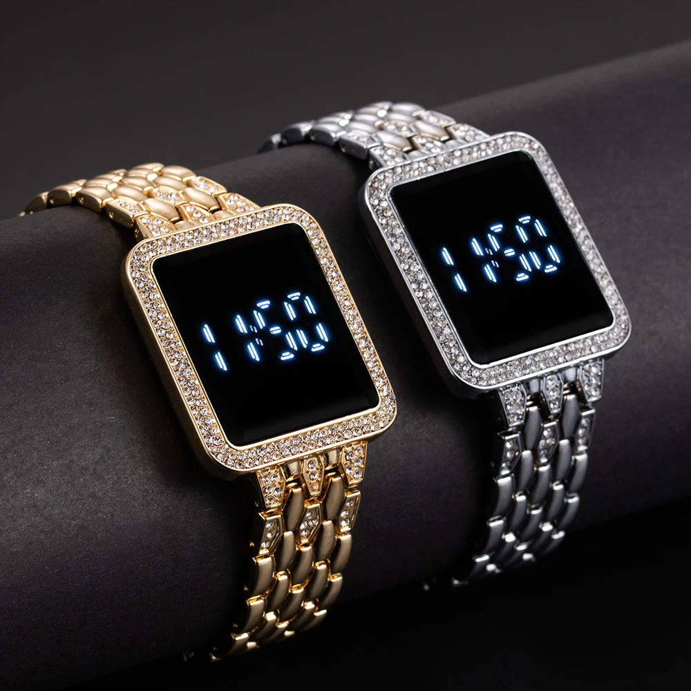 Luxury Square Women's Digital Watches Fashion Rhinestone Led Electronic Watch for Woman Simple Ladies Wristwatches Clock Reloj