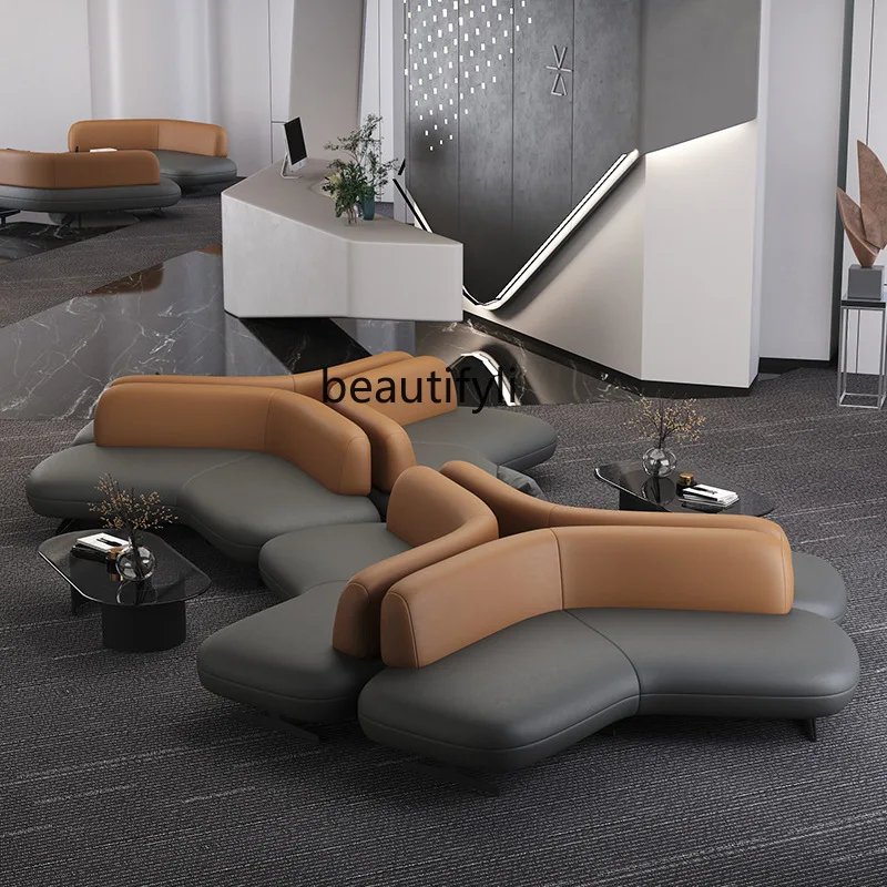 Office Combination Creative Leisure Business Reception Room Guest Rest Area Leather Art Hotel Irregular Sofa Set