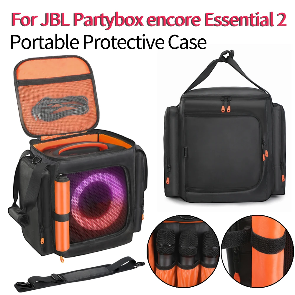 For JBL Partybox Encore Essential 2 Portable Speaker Dust Case with Mic Pocket Double-Sided Speaker Storage Bag Encore Essential