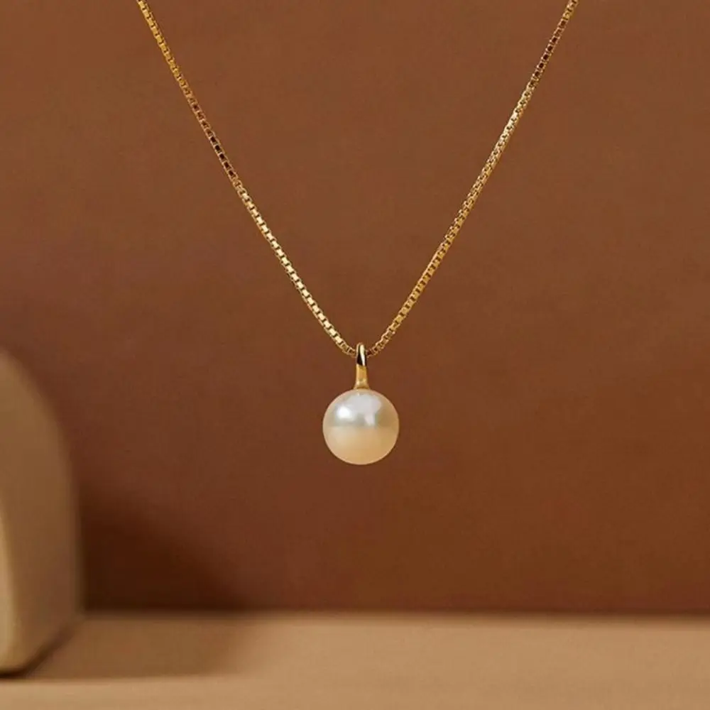 1 Pcs Sterling Silver Pearl Necklace Simple Style Round Pendant Birthday Party Gift Fashion Jewelry For Women