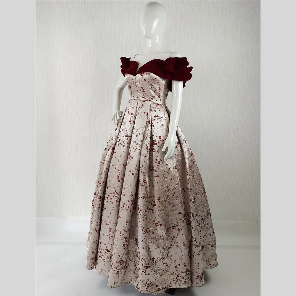 It's Yiiya Customized Real Photo Evening Dress Wine Red Off the Shoulder Princess Pleat Floor Lenght Plus size Women Party Gowns