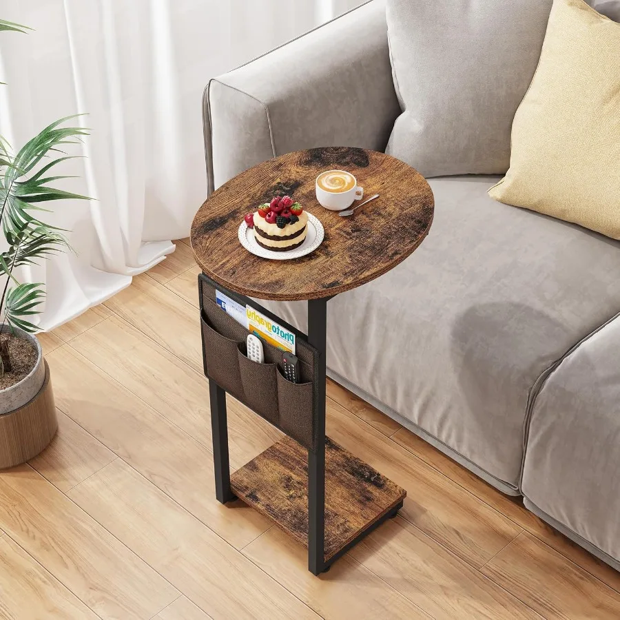 C Shaped End Table for Couch Side Table Small End Table Couch Side Table for Small Spaces Slide Under Sofa TV Tray with Metal F