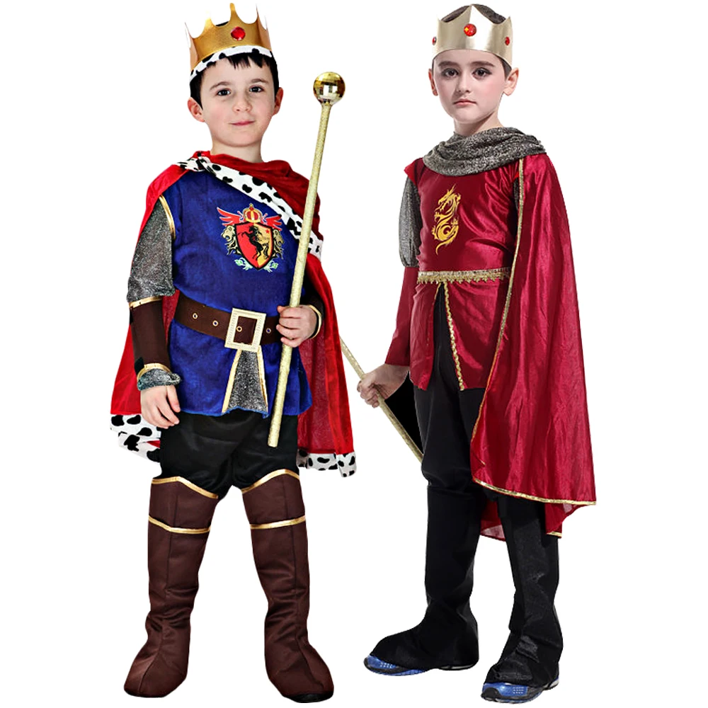 

Kids Boys Prince Medieval King Crown Cosplay Costume Cloak Belt Christmas Carnival Party Gift No Scepter