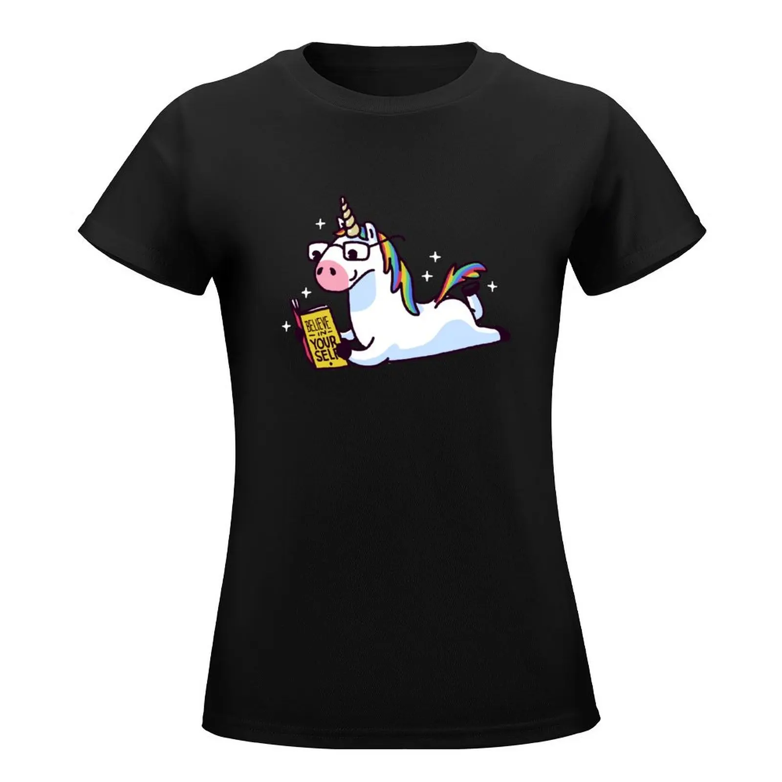 Unicorn Reading Book Believe in Yourself Floor T-Shirt shirts graphic tees hippie clothes white t-shirts for Women