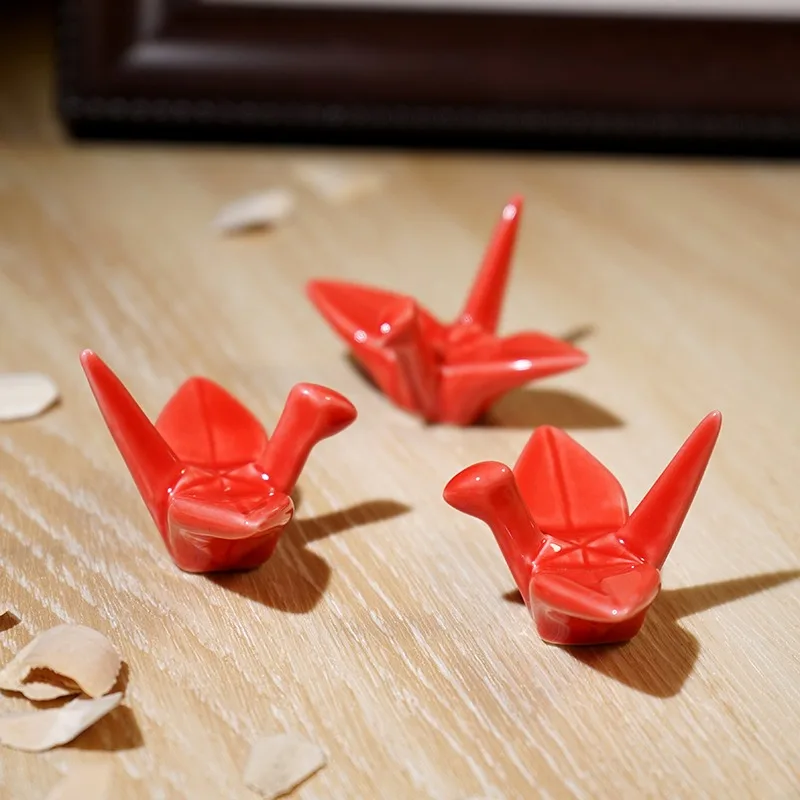 Lucky Origami Crane Ceramic Miniature Therapeutic Relief Office Workspace Desk Figurine Craft Cartoon Animal Home Decor Ornament