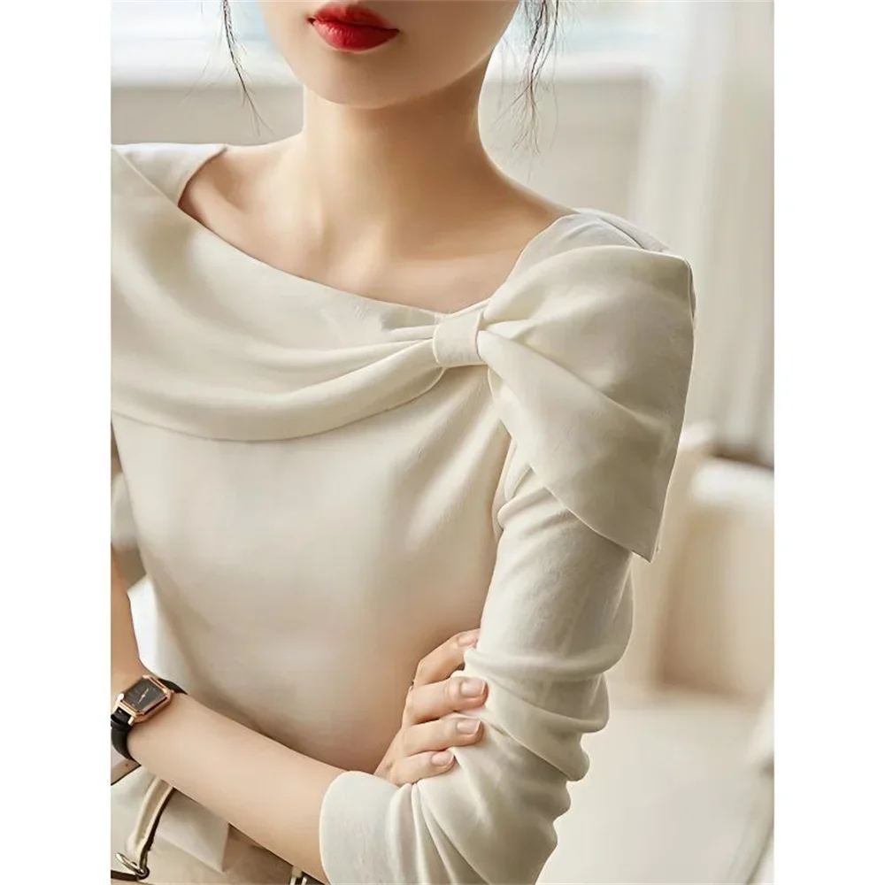 

Women's Tops Off-shoulder Sunshine Slimming Base Layer Shirt Casual Bow Sweet Pullover Shirts