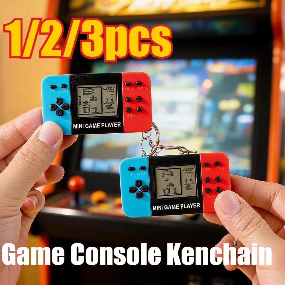 1pc Classic Tetri Handheld Game Console Keychain Retro Portable Nostalgic Puzzle Toy for Men and Women Mini Keychain Pendant Toy