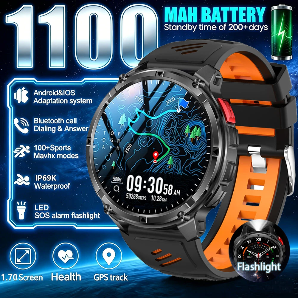

2026 New T-Rex3 Pro 1100mAh Battery Smart Watch GPS path 3ATM Waterproof Sports Run tracker Outdoors Compass Military Smartwatch