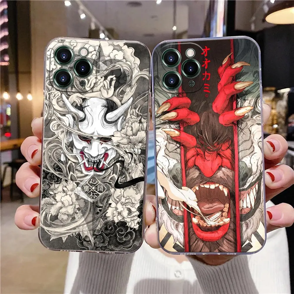 Clear Case For iPhone 16 15 14 13 12 11 Pro Max Mini Xs XR X 7 8 Plus 6 Samurai Hannya Mask Tattoo Cover For iphone 16 Pro Case