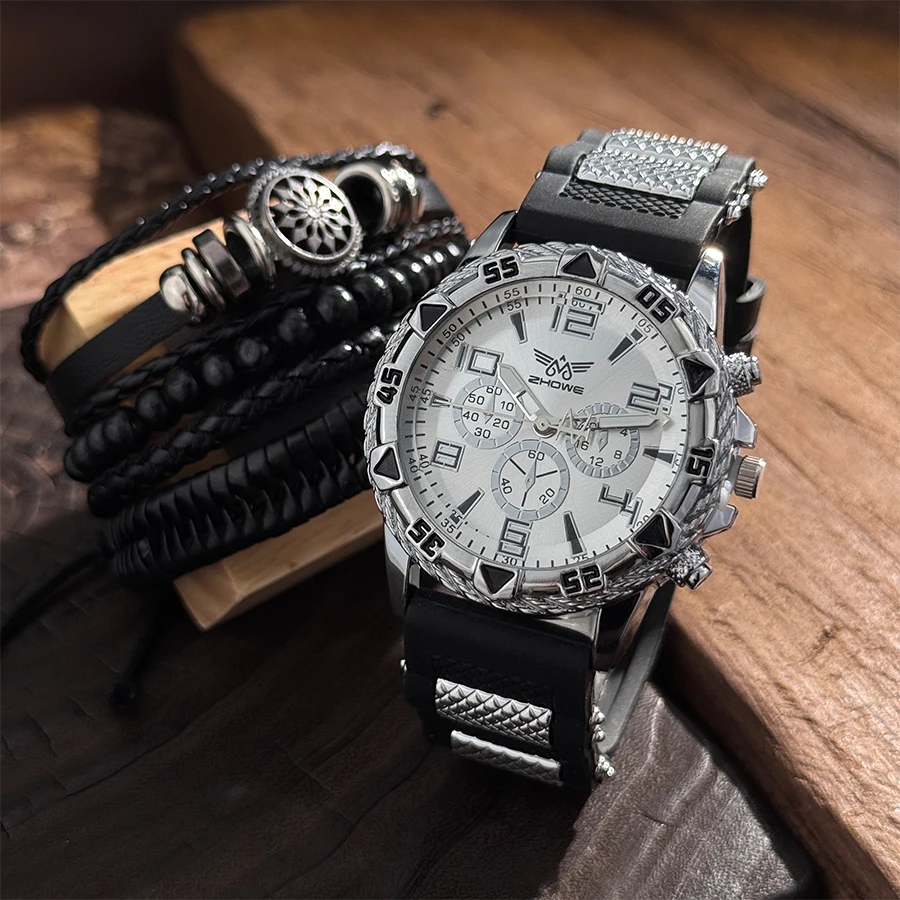 

Набор из 5 предметов, мужские сверхпрочные кварцевые часы в стиле рокабилли с компасом из бисера, утолщенные запонки и аксессуары для смелых мужчин