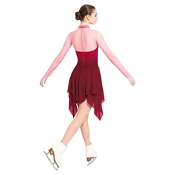 Womens Adult Gymnastics Leotards Figure Skating Dress Modern Lyrical Ballet Tutu Dance Costume Long Sleeve Jazz Dancewear