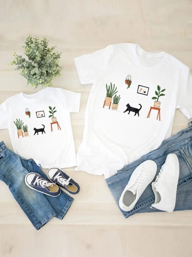 

Clothing Women Cat Funny Trend Style Kid Son Child Summer Family Matching Outfits Mom Mama Mother Tshirt Tee T-shirt Clothes