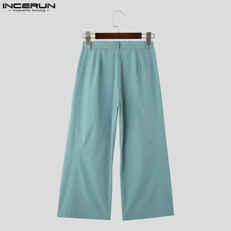 INCERUN 2024 Fashion Casual New Men\'s Trousers Pleated Patchwork Diamond Solid Pants Male Straight Leg Wide Leg Pantalons S-5XL