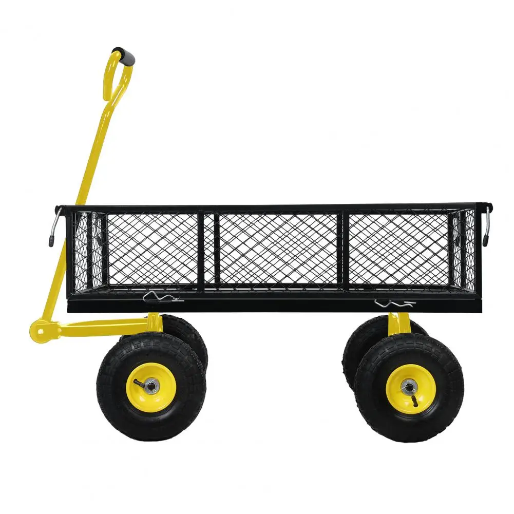 880lbs Capacity Garden Cart,  Heavy Duty Mesh Metal Utility Wagon with Flat-Free Tires,Removable Sides,Flexible Handle Yard Cart