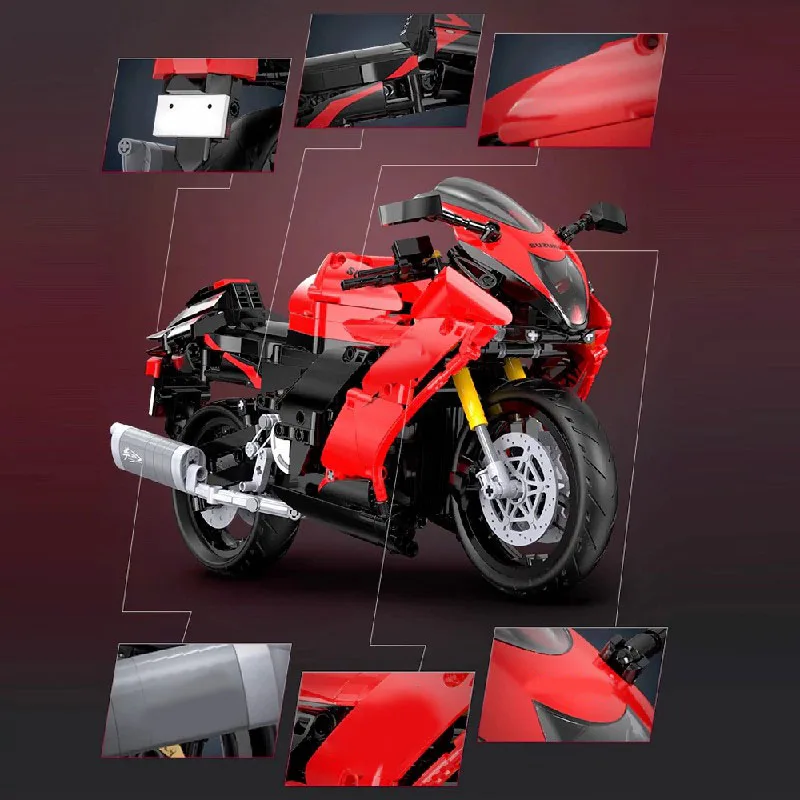 1043 unidades ﻿   Technik auto preto e vermelho conjunto de blocos de construção de moto, kit de modelo de veículo esportivo de supercarro de velocidade brinquedos menino presente adulto