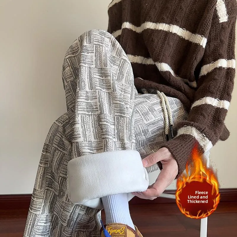 

American High-End Men's Corduroy Pants Winter Thiened Fce Loose Straight Leg Sweatpants Casual Comfortable Polyester Fiber