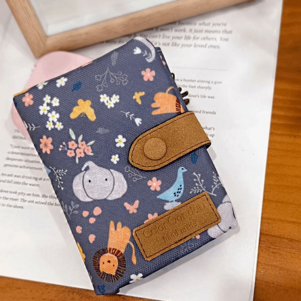 

Casual Korean Style Canvas Wallet Elephant Flower Short Trifold Wallet Squirrel Floral PU Leather Card Holder Travel