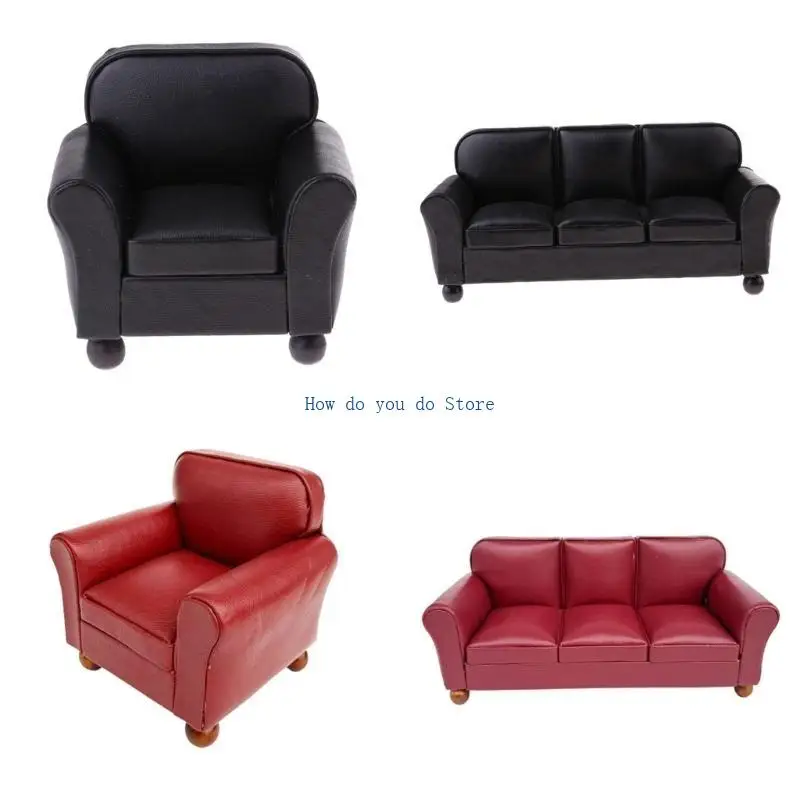 

19qf Miniature Three Seats Dofa/Andchair для 1/12 кукол. Украшение гостиной