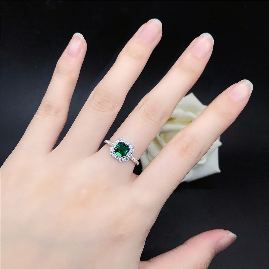 Aus gezeichnete reine Weißgold 18 Karat Ring 1 Karat Smaragd Verlobung sring Frauen echte Gold grün Diamant Hochzeits schmuck Party Zubehör – Detail 7