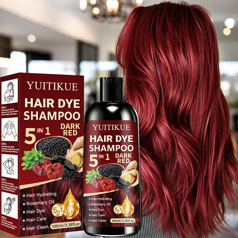 Fast Coloring Hair Color Shampoo Moisturizing Scalp‑Care Formula Cover Grey Hair Long‑Lasting Dark‑Red DIY Unisex Hair‑Dye
