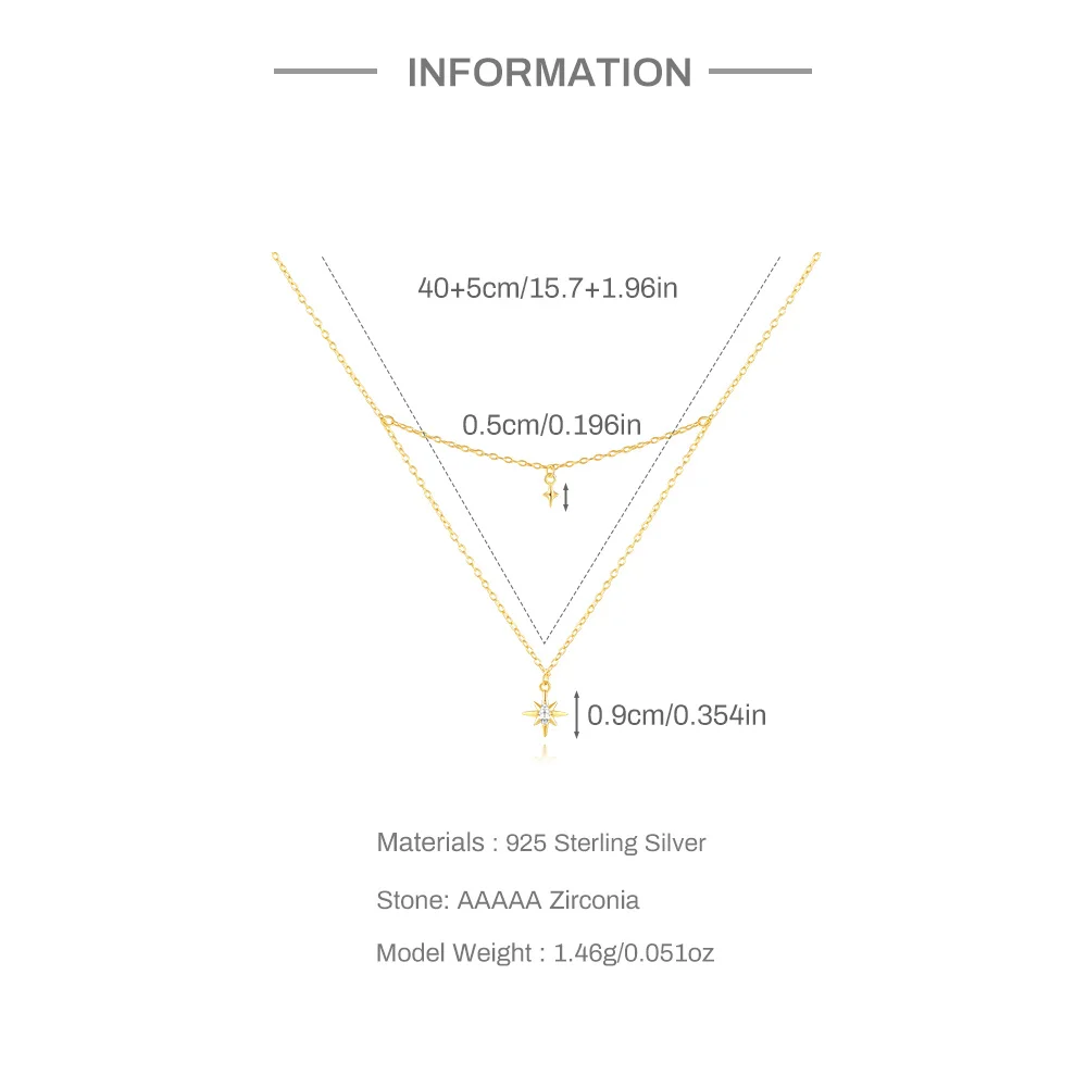 CANNER Eight Pointed Star 925 Sterling Silver Double Layered Necklaces For Women Ins Minimalism Five-pointed Star Chain Jewelry