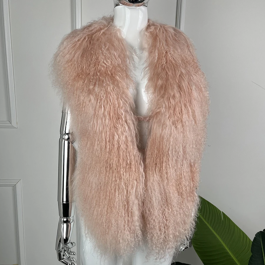 Genuine Mongolian Fur Vest Sexy Deep V-Neck Backless Bandage Sleeveless Jackets New Arrival Real Sheep Fur Halter Top Vest