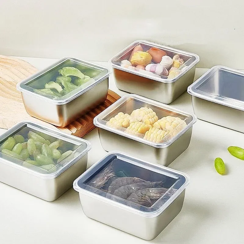 

1/2/4PC 600ml Stainless Steel Refrigerator Food Storage Box with Plastic Lid Prepare Food Freshness Preservation Box Picnic Box