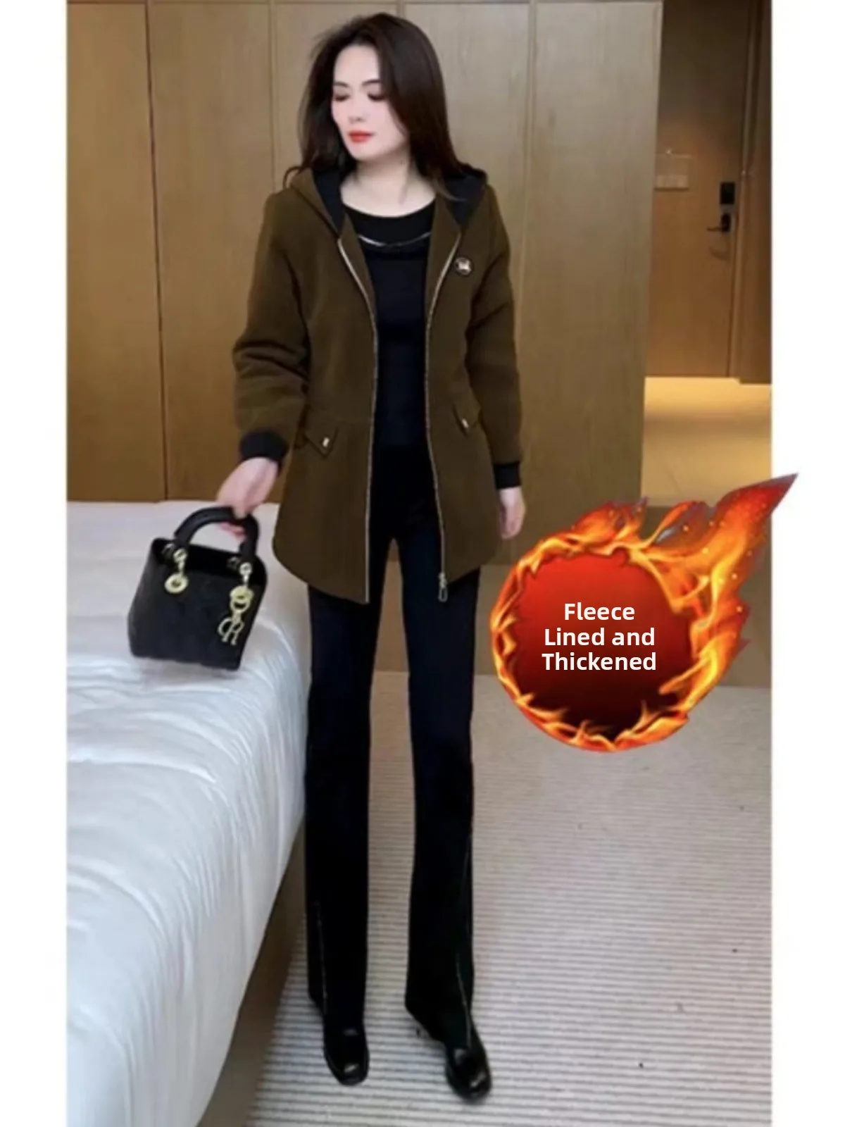 

Winter New Casual ort Women's Fce Lined Hooded Jaet Sli Age Reduction Outerwear Korean Sle Commute Faion
